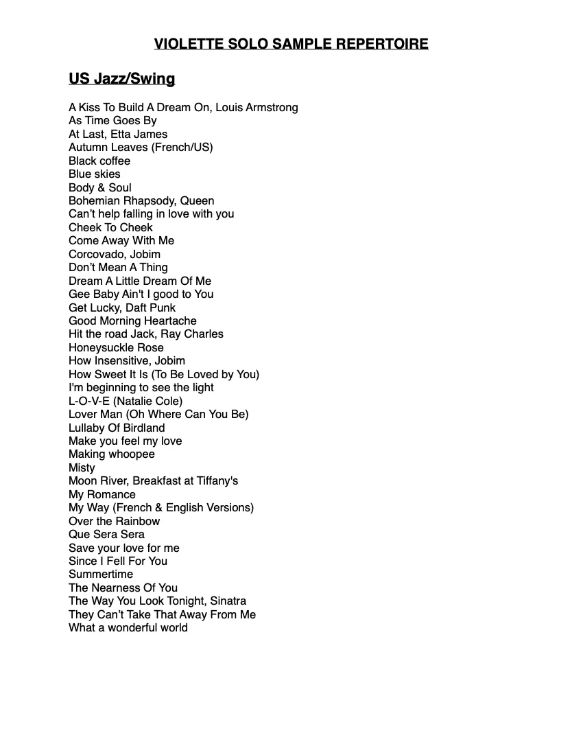 Violette Song list